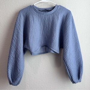 Zara Quilted Cropped Blue Sweatshirt Sweater Balloon Sleeves
